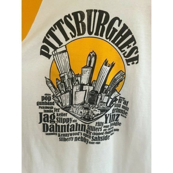 Pittsburgh Slang Tee 3/4‎ sleeve shirt size medium  "Pittsburghese" Yinz, n’at - Picture 1 of 4
